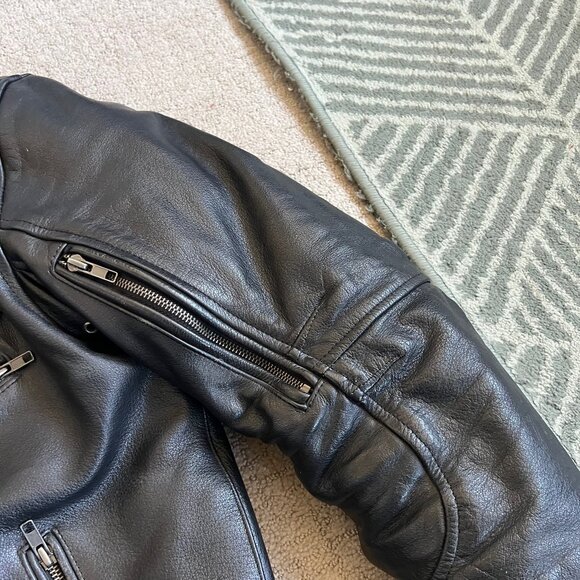 River Road Men’s Caliber Lined Motorcycle Jacket Sz 42 Black Leather Elbow Pad - Picture 5 of 13